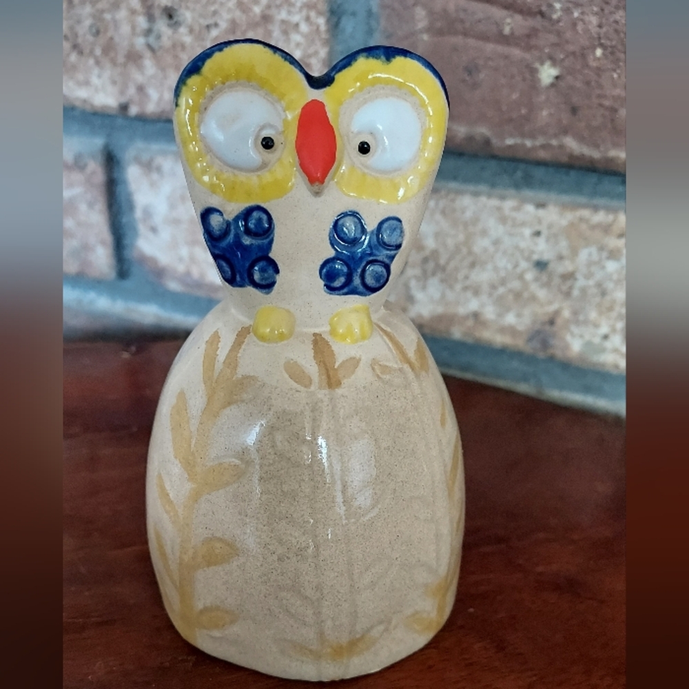 Vintage Enesco Pottery Owl Bell Figurine 1978 Kitschy